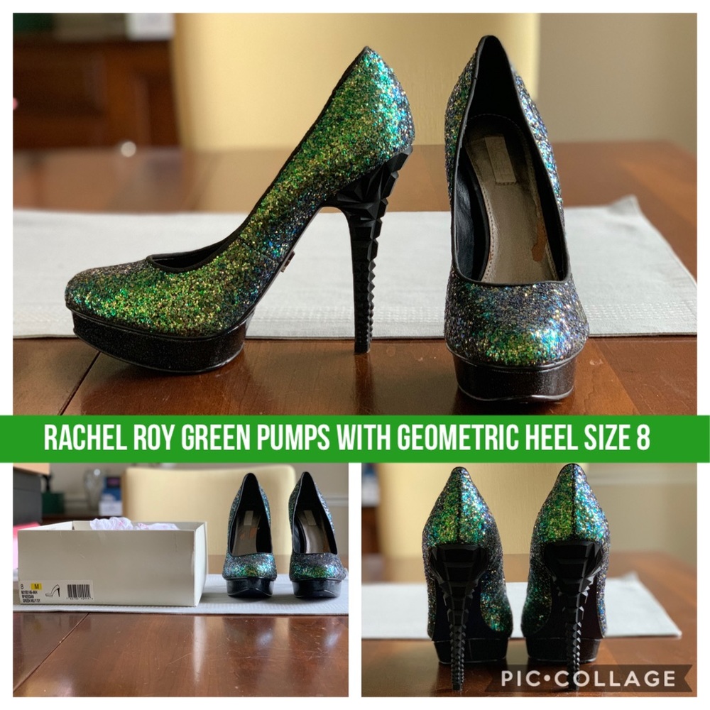 RACHEL ROY GREEN GLITTER PUMPS SIZE 8